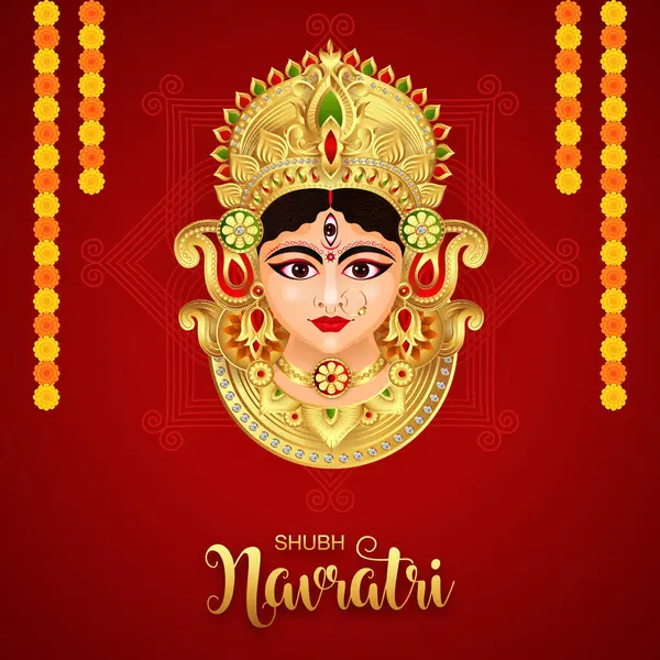 Durga女神 Subh Navratri Happy Dussehra和Durga Puja节 — 图库矢量图片