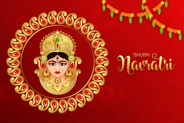 Deusa Durga Subh Navratri Happy Dussehra Durga Puja Festival — Vetor de Stock