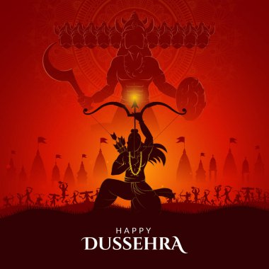 Lord Rama ve Ravana 'nın Savaşı Mutlu Dussehra, Navratri ve Durga Puja Festivali