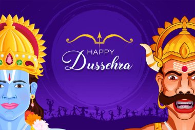 Lord Rama ve Ravana 'nın Savaşı Mutlu Dussehra, Navratri ve Durga Puja Festivali