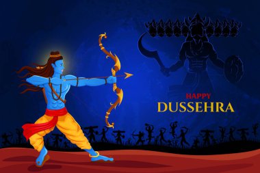Lord Rama ve Ravana 'nın Savaşı Mutlu Dussehra, Navratri ve Durga Puja Festivali