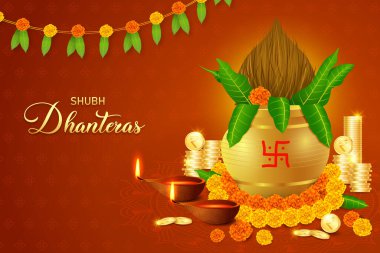 Altın kalaşlı Mutlu Diwali ve Dhanteras