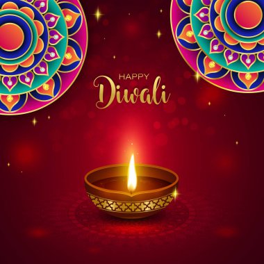 Mutlu Diwali Altın Elmas Diya & Mandala 