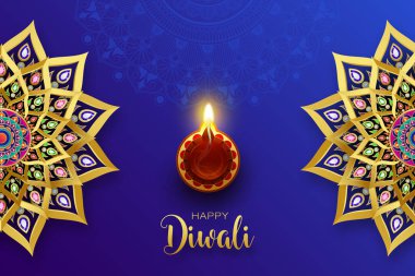 Mutlu Diwali Altın Elmas Diya & Mandala 