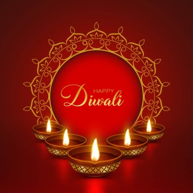 Mutlu Diwali Altın Elmas Diya & Mandala 