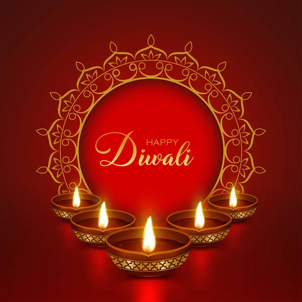 Mutlu Diwali Altın Elmas Diya & Mandala 