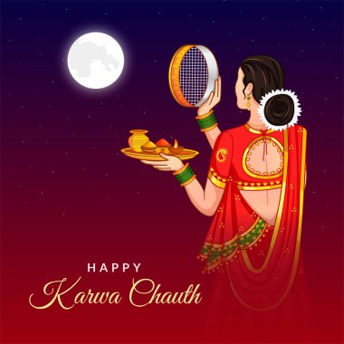 KarwaChauth 'ta Ay' ı süzen Hintli Kadın