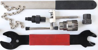 Bicycle repair tools. Tools on a light background.