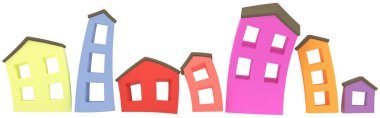  3D rendering of houses on a light background. Multicolored houses. cartoon house. 3D Render.