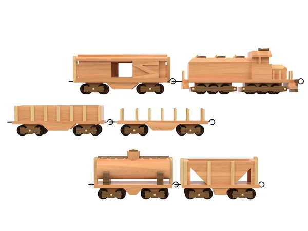 Renderowanie Drewnianych Zabawek Drewniane Zabawki Jasnym Tle Renderowanie — Zdjęcie stockowe
