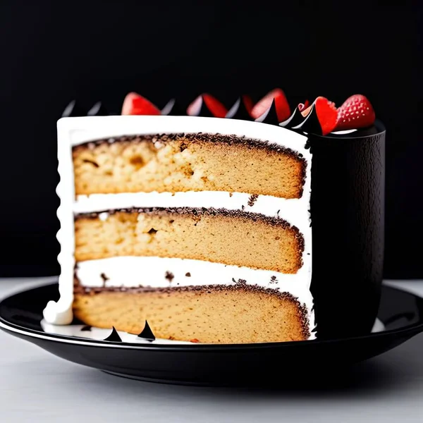 盘子里的一块蛋糕 蛋糕是由稳定的扩散神经网络创造出来的 — 图库照片