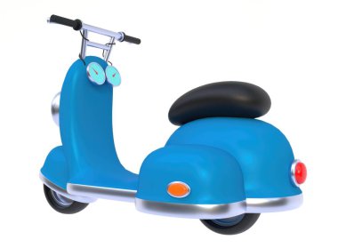 Scooter 'ın 3 boyutlu görüntüsü. Motorlu scooter arka planda. 3 Boyutlu Hazırlama.