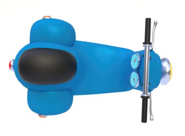 Scooter 'ın 3 boyutlu görüntüsü. Motorlu scooter arka planda. 3 Boyutlu Hazırlama.