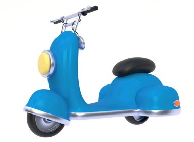 Scooter 'ın 3 boyutlu görüntüsü. Motorlu scooter arka planda. 3 Boyutlu Hazırlama.