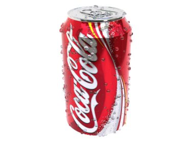 KYIV, UKRAINE - Mayıs. 8, 2024: 3d hafif arkaplanda alüminyum Coca Cola kutusu. 3d hazırlayıcı.