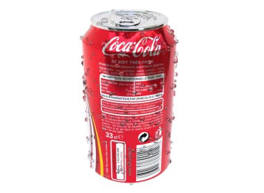 KYIV, UKRAINE - Mayıs. 8, 2024: 3d hafif arkaplanda alüminyum Coca Cola kutusu. 3d hazırlayıcı.