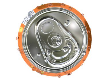 KYIV, UKRAINE - Mayıs. 9, 2024: 3d alüminyum bir Fanta kutusunun hafif arkaplandaki görüntüsü. 3d hazırlayıcı.