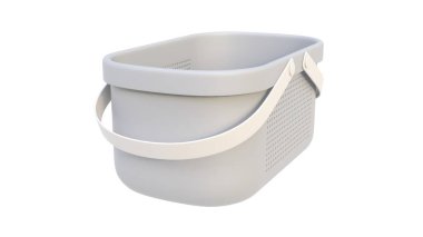 Plastik bir banyo sepetinin hafif arka planda 3 boyutlu görüntüsü. 3d hazırlayıcı.