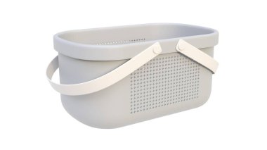 Plastik bir banyo sepetinin hafif arka planda 3 boyutlu görüntüsü. 3d hazırlayıcı.