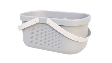 Plastik bir banyo sepetinin hafif arka planda 3 boyutlu görüntüsü. 3d hazırlayıcı.