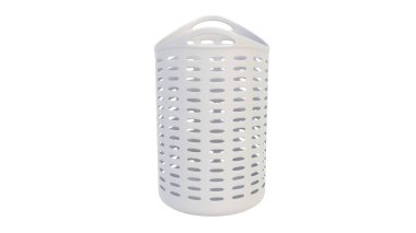 Plastik bir banyo sepetinin hafif arka planda 3 boyutlu görüntüsü. 3d hazırlayıcı.