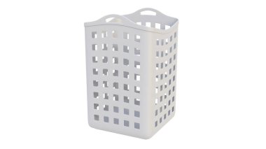 Plastik bir banyo sepetinin hafif arka planda 3 boyutlu görüntüsü. 3d hazırlayıcı.