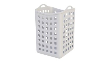 Plastik bir banyo sepetinin hafif arka planda 3 boyutlu görüntüsü. 3d hazırlayıcı.