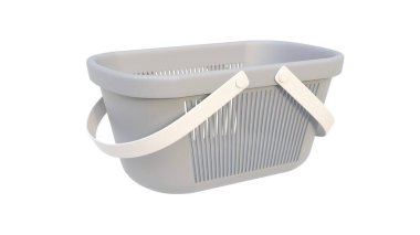Plastik bir banyo sepetinin hafif arka planda 3 boyutlu görüntüsü. 3d hazırlayıcı.