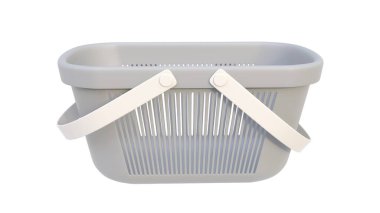Plastik bir banyo sepetinin hafif arka planda 3 boyutlu görüntüsü. 3d hazırlayıcı.