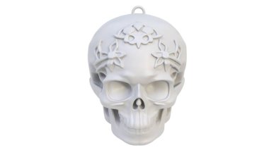 Beyaz arka planı olan bir kafatası. 3d oluşturma.