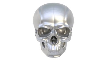 Siyah arkaplanı olan gümüş kafatası