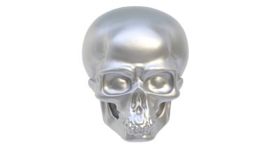 Beyaz arka planda insan kafatası. 3 boyutlu resimleme.