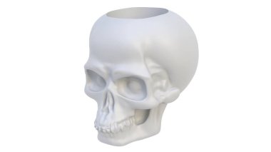 Dekoratif soyut kafatasının ışık arka planında 3 boyutlu canlandırması. 3d hazırlayıcı.