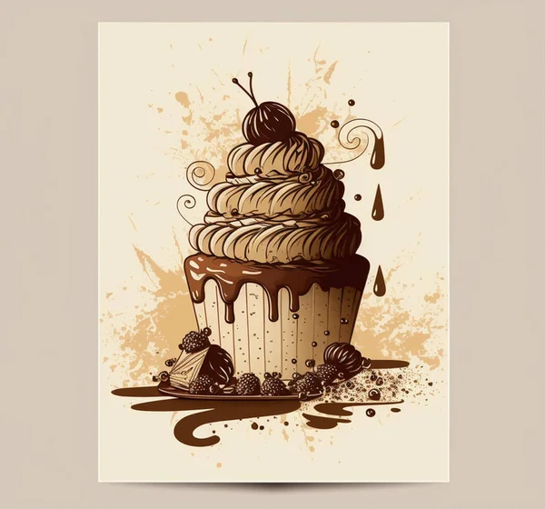 cake, sweets, drawings, chocolate, cupcakes