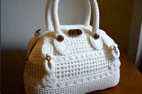beautiful, white knitted bag, handmade