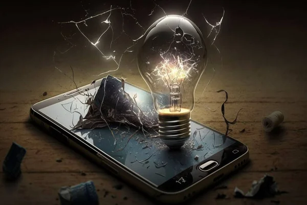 electric lamp on a smartphone, broken
