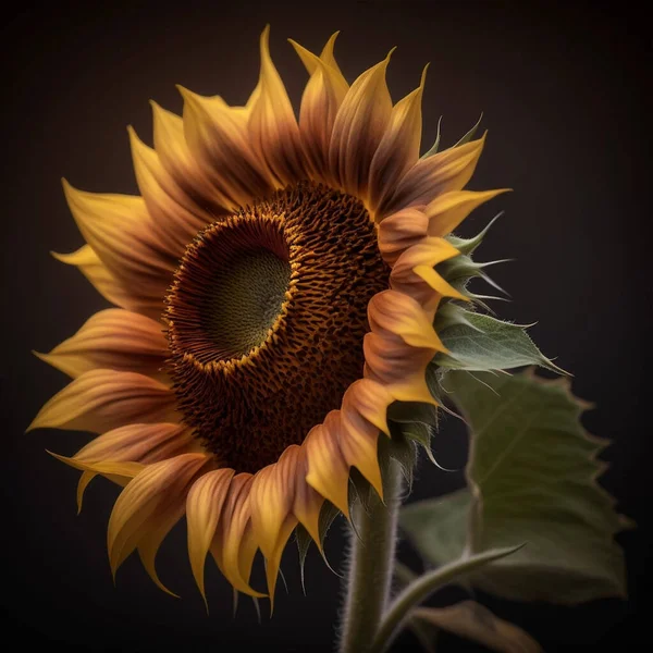 Schöne Sonnenblume Auf Dunklem Hintergrund Gegenöffnung — Stockfoto