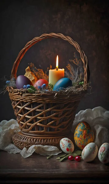 Πάσχα Διακοπές Πάσχα Κέικ Cupcake Αυγά Αυγά Ζωγραφική Κεριά — Φωτογραφία Αρχείου