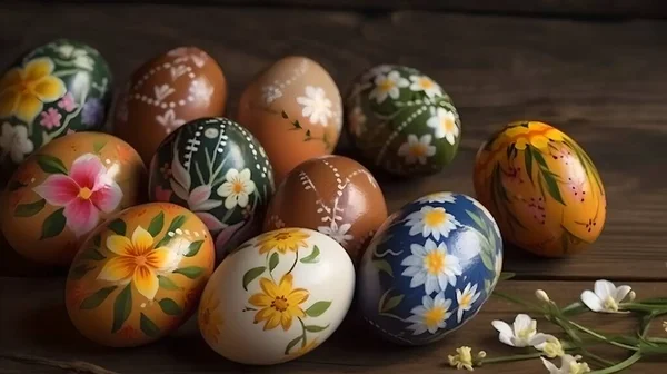 Huevos Pascua Pintados Sobre Huevos Huevos Nido — Foto de Stock