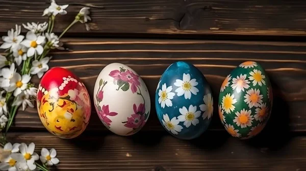 easter eggs painted on eggs, eggs in the nest