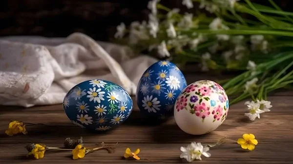 彩绘在蛋上的复活节彩蛋 筑巢中的彩蛋 — 图库照片