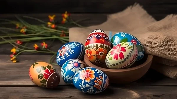 Velikonoční Vejce Namalovaná Vejcích Vejce Hnízdě — Stock fotografie