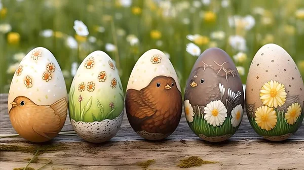 Пасхальные Яйца Нарисованные Яйцах Яйца Гнезде — стоковое фото