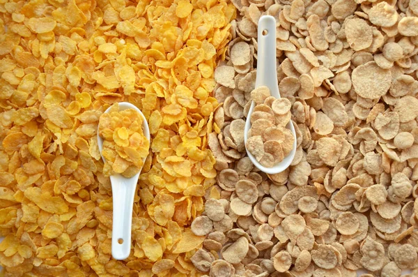 Primer Plano Los Copos Cereales Con Cucharas — Foto de Stock