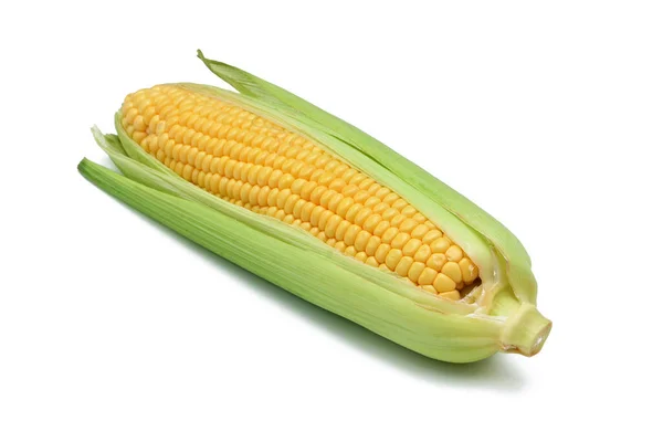 Reifer Mais Mit Blättern Objekt Isoliert Auf Weißem Hintergrund — Stockfoto