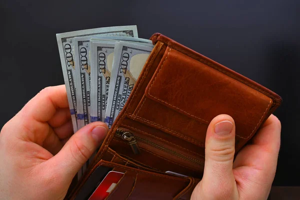 Male Hands Take Out Money Dollars Wallet Close Stock Picture