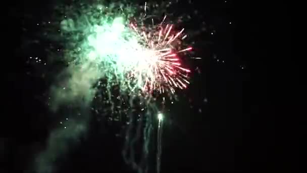 Das Farbenfrohe Feuerwerk Nachthimmel Spektakuläres Feiertags Hintergrundvideo Von Einer Hochzeits — Stockvideo
