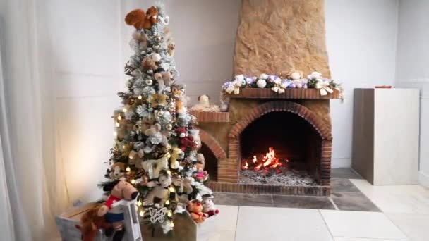 Wideo Świątecznym Tłem Świątecznego Wnętrza Przytulnego Domu Choinką Urządzoną Stylu — Wideo stockowe