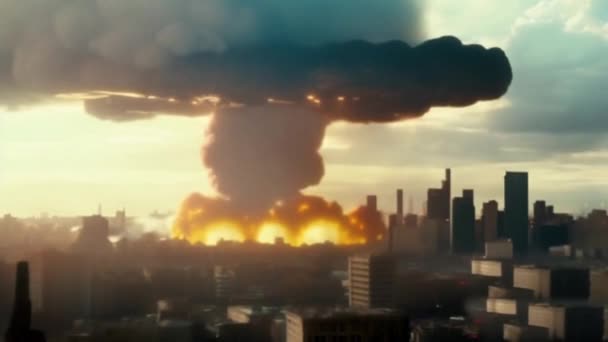 Drone Video Nuclear Explosion Center Big City — Stock Video