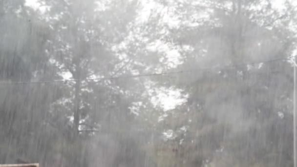 유리창을 무거운 쏟아지는 촬영의 선택적인 비오는 하늘에서 우울한 날씨의 — 비디오